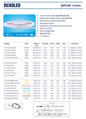 KL-FE60-A0-9W-SLK, Işıklı Tabela, Harf aydınlatma için 10.000K Şerit led, Silkonlu, Dış, 60Led /Mt, 12V, 9W