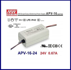 Meanwell - APV-16-24, Meanwell, 24V, Led driver, Güç kaynakları, IP42, Ekonmik Seri