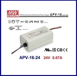 APV-16-24, Meanwell, 24V, Led driver, Güç kaynakları, IP42, Ekonmik Seri - Thumbnail