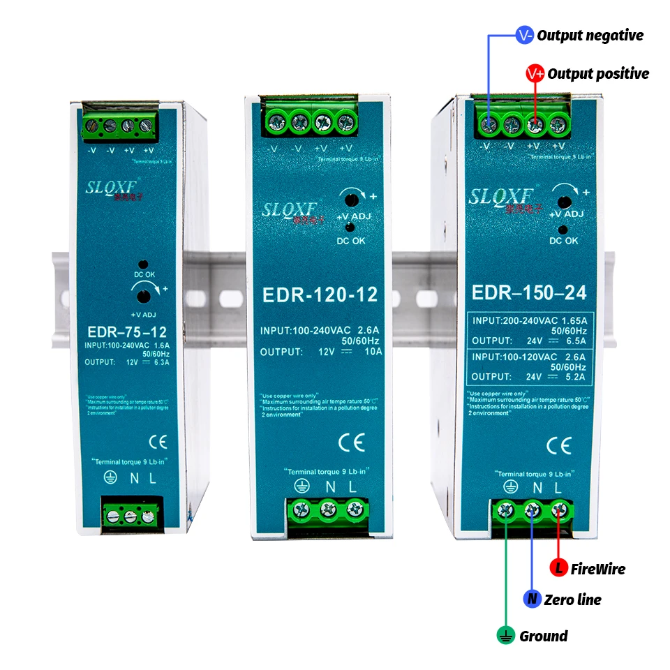 Meanwell - EDR-150-24, Meanwell, 24Vdc 6.5Amp, DIN Rail, Güç Kaynakları