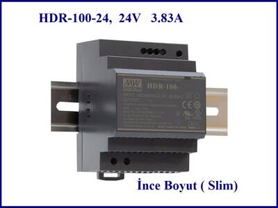 HDR-100-24, Meanwell, 24V, 3.8A, Power Supply, Ekonomik Güç Kaynağı