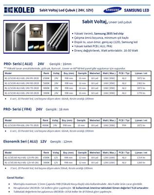 KL-LCVE100-ALU-60L-24V-V0-281, Samsung Led Çubuk, En EKONOMİK seri, 3000K, Gün Işığı, 24V