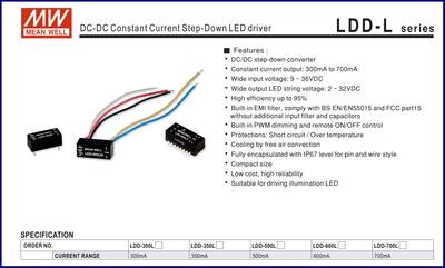 LDD-1000H, DC Girişli, Sabit akım çıkışlı, DC-DC, Led, Driver, Giriş: 9~56Vdc Çıkış:2~52Vdc, 1000mA, step-down