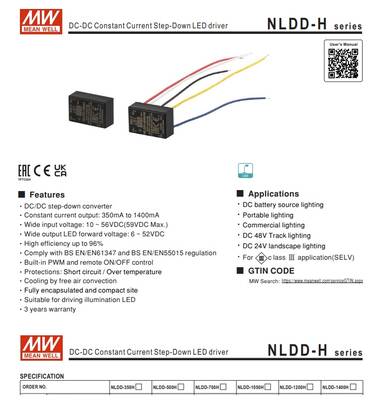 LDD-350H-DA, DC Giriş, DALI, Sabit akım, led driver, Meanwell, Giriş: 6~50Vdc, Çıkış:3~45Vdc, 350mA, step-down,DALI