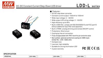 LDD-700H-DA , Sabit akım, DCDC, Led Driver, DALI, Meanwell, İn: 6~50Vdc, Out: 3~45Vdc, 700mA, step-down, Led Sürücü