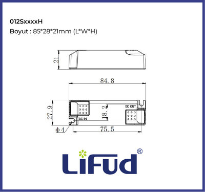 LF-012S0250H, 12W, Kompak, küçük, Led Driver 250mA, 30~40Vdc Ekonomik Seri
