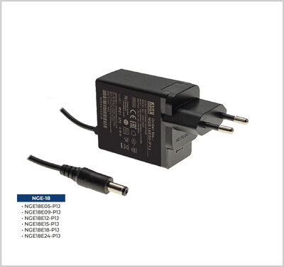 NGE18E18-P1J Mean Well 18V 1A 18W Medikal Adaptör / Trafo - Duvar Tipi