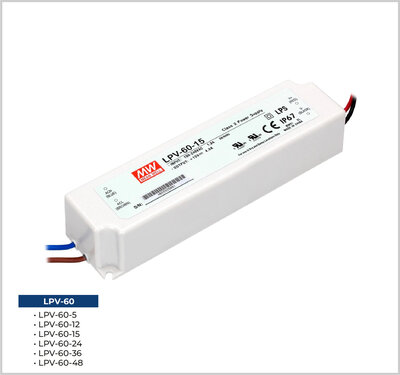 LPV-60-12, Meanwell, 12V, 5A, Led Güç Kaynağı, ower supply, Adaptör, dar, ince, slim, Led TrafoLed Trafo, 