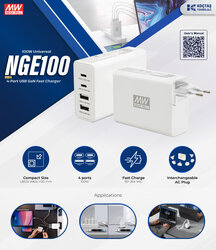 Meanwell - NGE100 - 100W 4-Port lu USB Hızlı şarj cihazı, .... aynı anda 4 telefon birden şarj eder, Hızlı şarj adaptörü