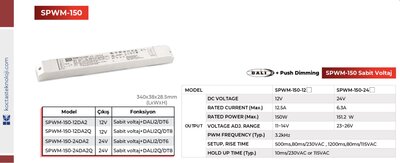 SPWM-150-24DA2Q, DALI2 150W 24V 6.3A Led Sürücü DT8 dimable led driver Tunable White Led Sürücü CCT Led kontrol, RGBW projelerinizde kusursuz renk ve parlaklık kontrolü