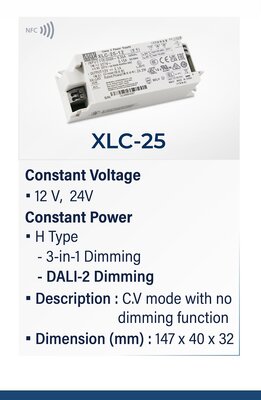 XLC-25-H-DALI2 Led driver 300mA~1050mA 9V~54V Dip switch ile seçilebilir DALI2 Dim led trafo