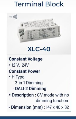 XLC-40-H-DA2, DALI2 Dimli 9-54V dc voltaj aralığında 600 -1400mA Sabit Akım Ayarlı Led Sürücü Trafo, NFC Led driver