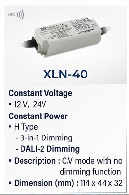 XLN-40-H-DA2, Dali2 Trafo NFC Programlı, Akım ayarlı 40W 600mA-1400mA IP67 Dış mekan, led sürücü 