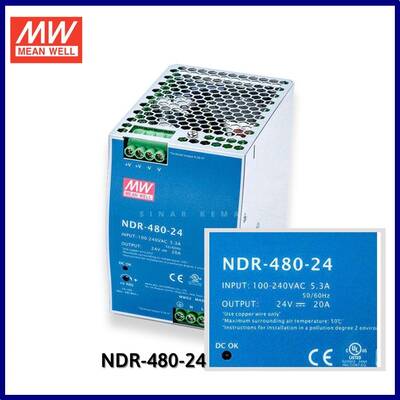 NDR-480-24, Mean Well, 24V, 20A, Power Supply, DIN Rail, Ray Montaj, Güç Kaynakları