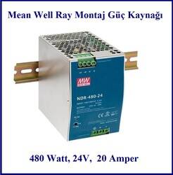 NDR-480-24, Mean Well, 24V, 20A, Power Supply, DIN Rail, Ray Montaj, Güç Kaynakları