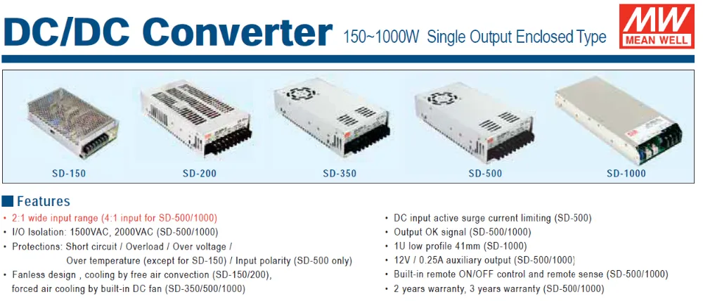 SD-100B-12, DC-DC, Converter, In: 18~36Vdc, Out:12Vdc, 8.5Amp - Thumbnail