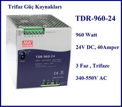 TDR-960-24, Trifaz, SMPS, 24V, 40A, Power Supply, 380V, 3 Fazlı Güç Kaynağı
