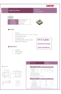 UVC-PU35CL1-V1-A54 Lextar UV Led ,275nm,20mA,6.0vdc,Rf:2.7mW,3535