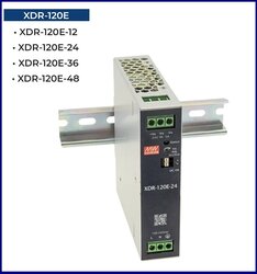 Meanwell - XDR-120E-24, 24V 5A, Ekonomik İnce seri Endüstriyel Ray Montaj Güç Kaynağı, Stoktan Meanwell Türkiye Distb.