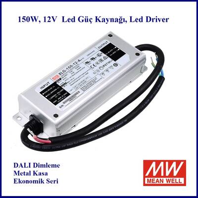 XLG-150-12, Meanwell, Metal kasa, Dış Mekan, IP67, Led Trafo, 12Vdc, 12.5Amp, Sabit Voltaj, Şerit led, Adaptör, Led driver, DALI, Dimli, Güç kaynağı