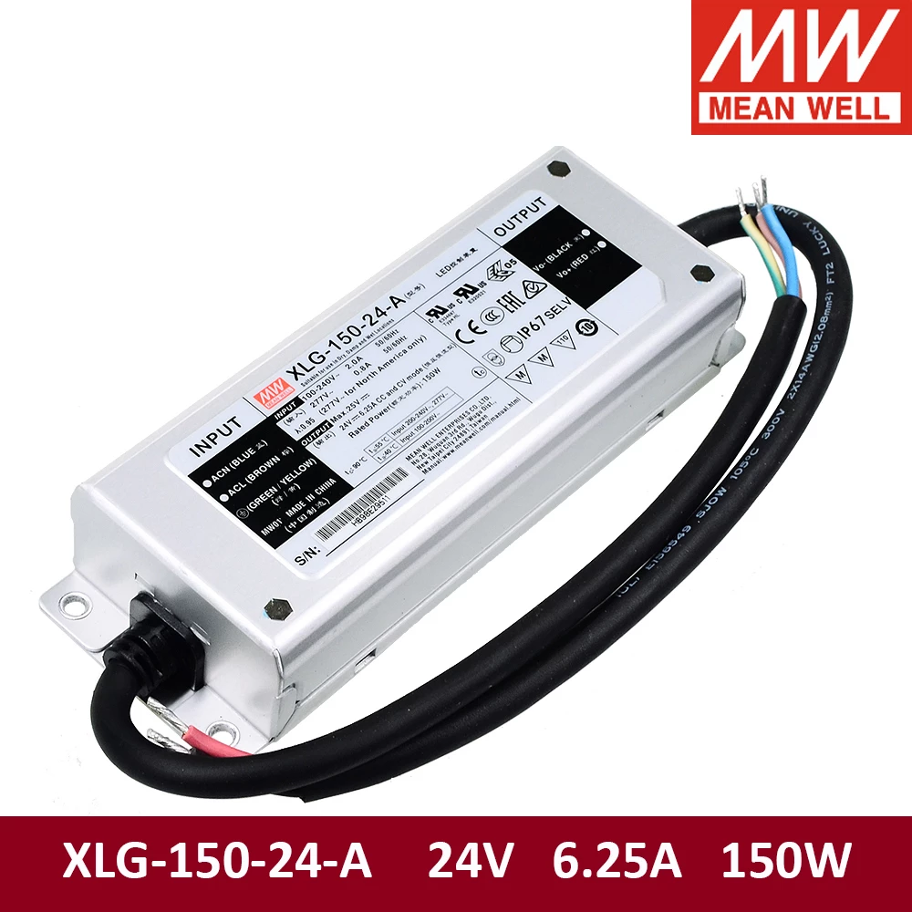 Meanwell - XLG-150-24-A, Mean Well, IP67, Suya dayanıklı, 24Vdc, 6.25A, Metal Kasa, Led Driver 